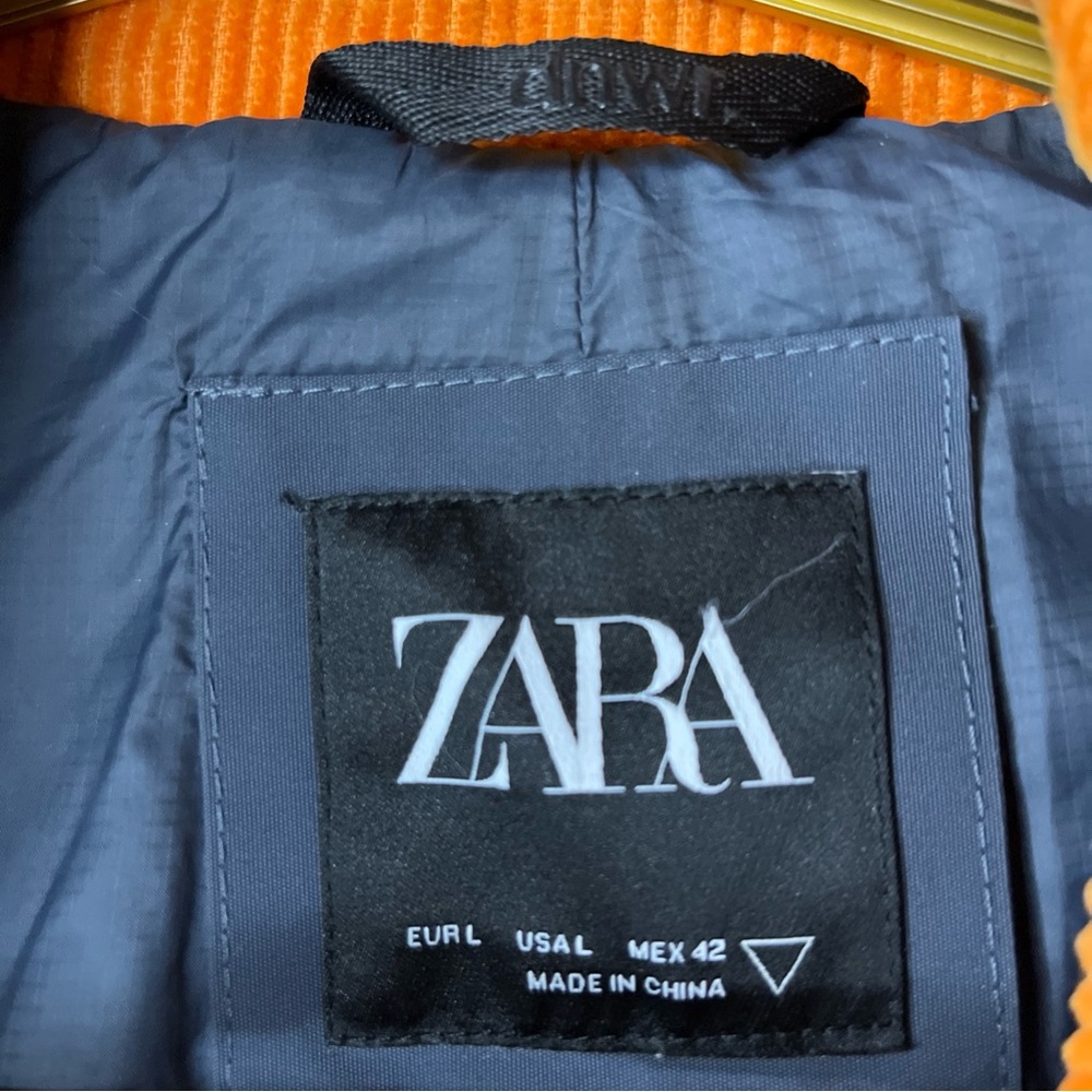 Zara Men's Dark Gray Jacket with Orange Collar - Picture 6 of 12